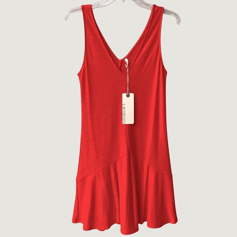 Lanston Sleeveless V Neck Drop Waist Mini Dress Womens XS Orange Resortwear NWT